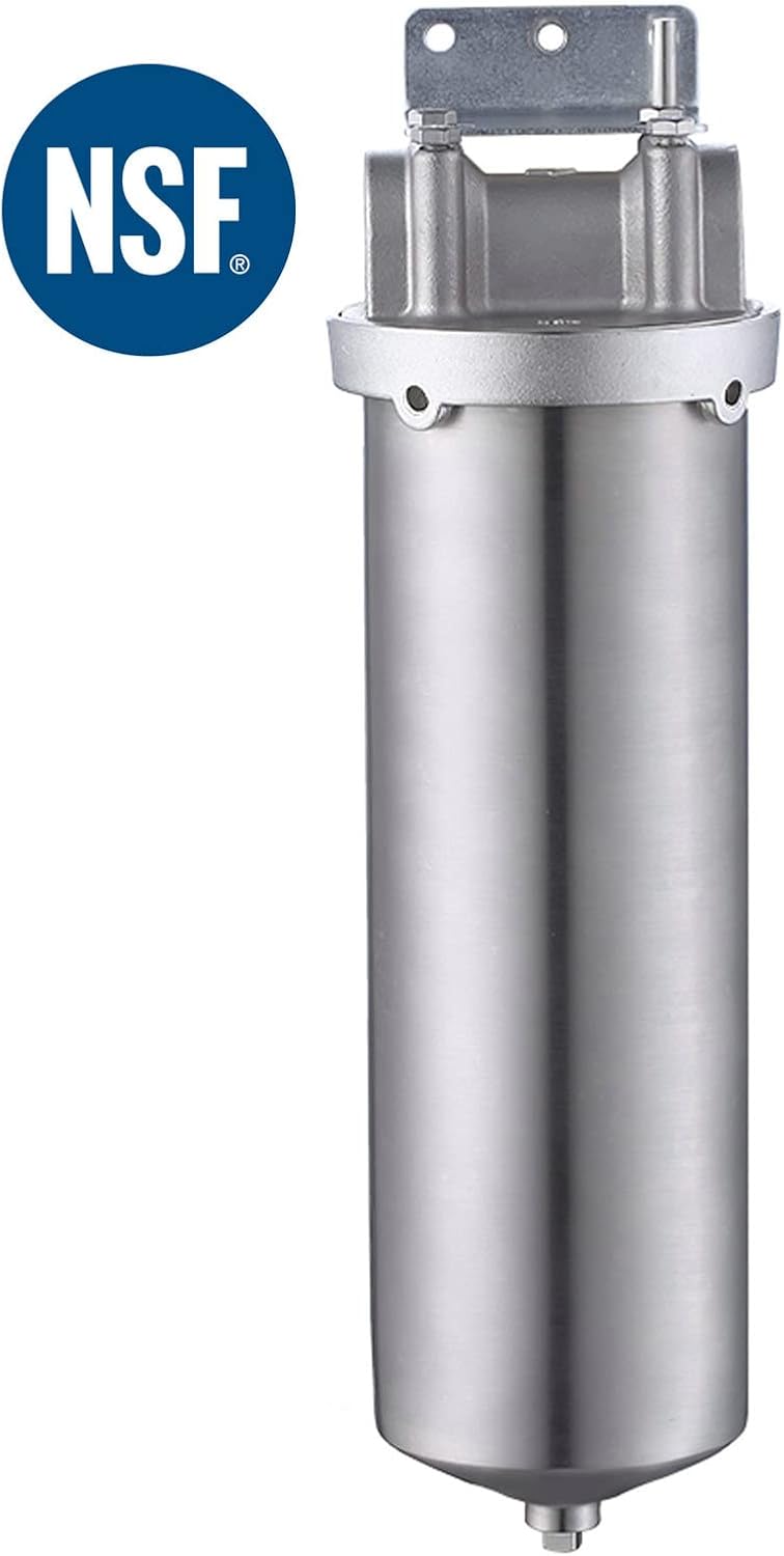 Amwater NSF/ANSI 42 Certification Stainless Steel Filter Housing for 10"/ 20" Filter Cartridge, 3/4" NPT Water Filter Housing for Whole House Water Purification of Stainless Steel 304 (10" C Housing) - Image 1
